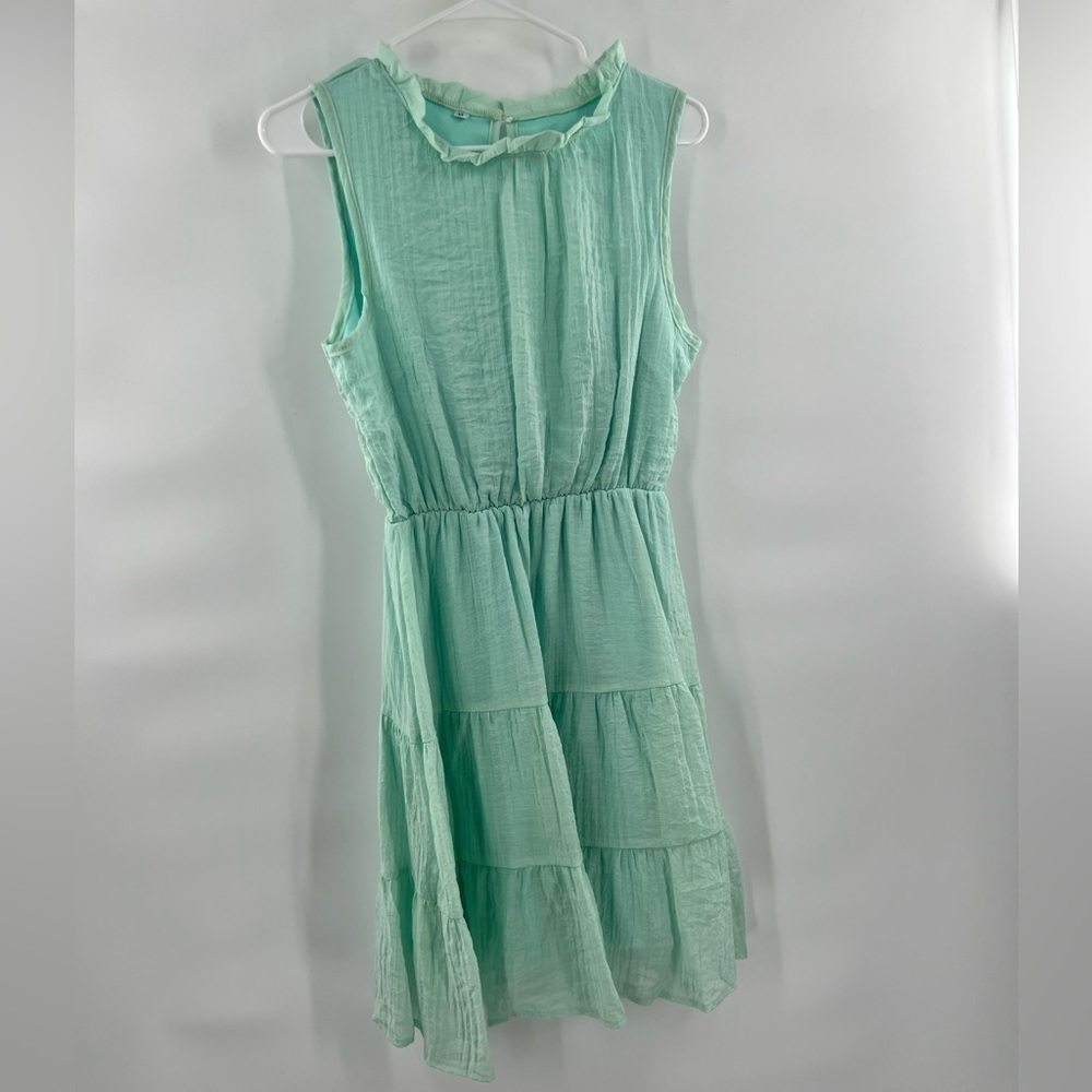 Green summer dress sleeves tiered ruched size M - Picture 2 of 12